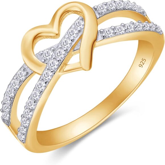 Infinity Heart Promise Ring Sterling Silver Gold Plated Cubic Zirconia Gift for - Picture 1 of 6